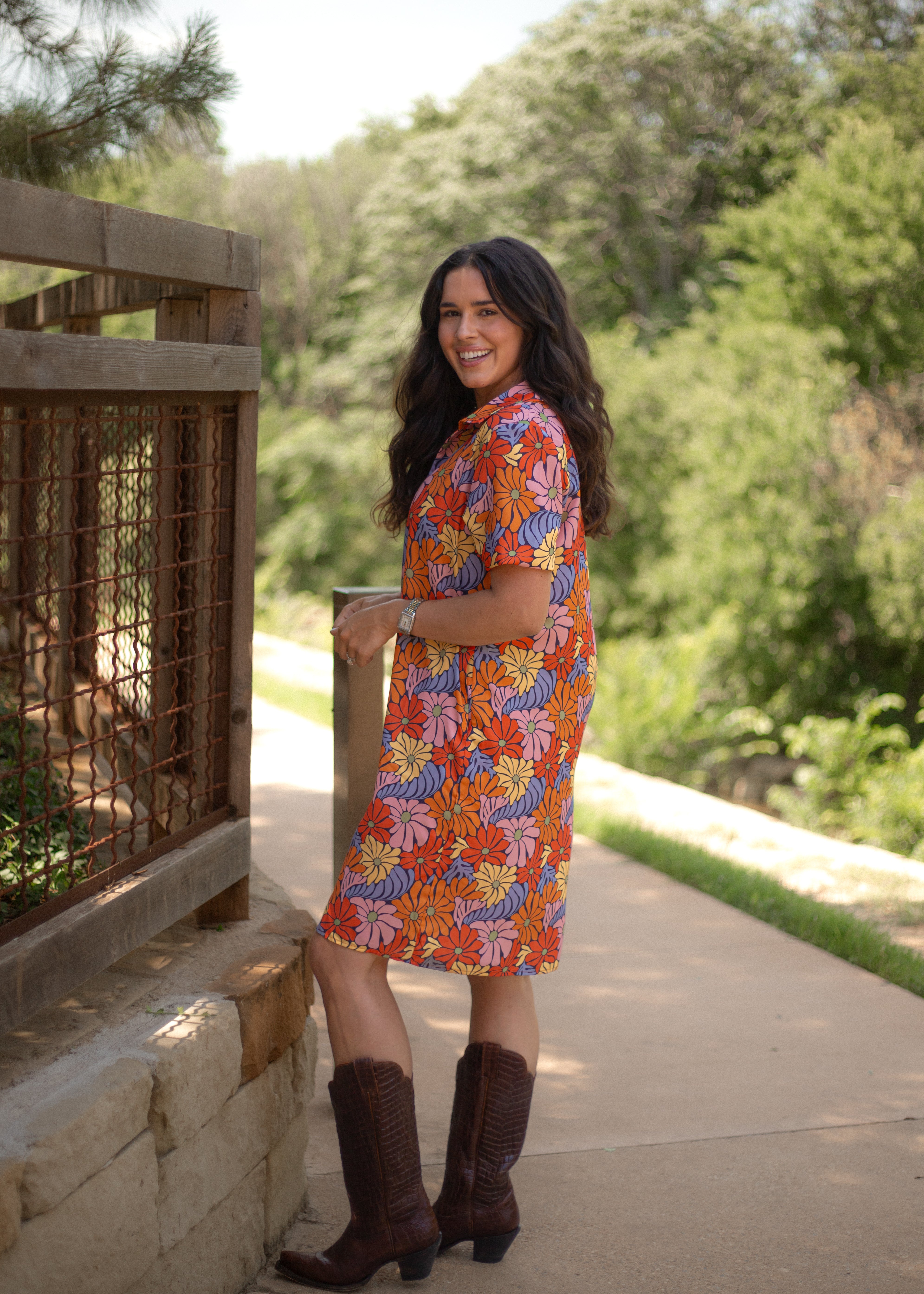 Bella Floral Short Sleeve Knee Length Dress Side