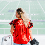 Klift Black Embroidery Short Sleeve Red Metallic Top Back