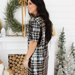 Cadence Gold/Black Shimmery Short Sleeve Knee Length Dress Side