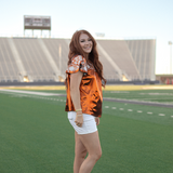 Bellmont White Embroidery Short Sleeve Orange Metallic Top Side