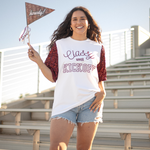 Classy Until Kickoff Maroon Elbow Sleeve White Top Front