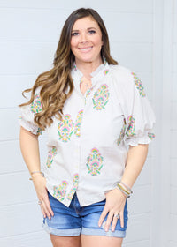 The Courtney Top- Floral Stripe
