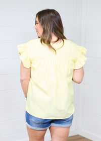 Beck Yellow Short Sleeve Colorful Embroidery Top Back