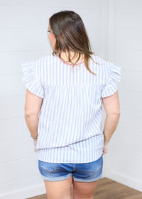  Beck Blue Stripe Short Sleeve Top Back