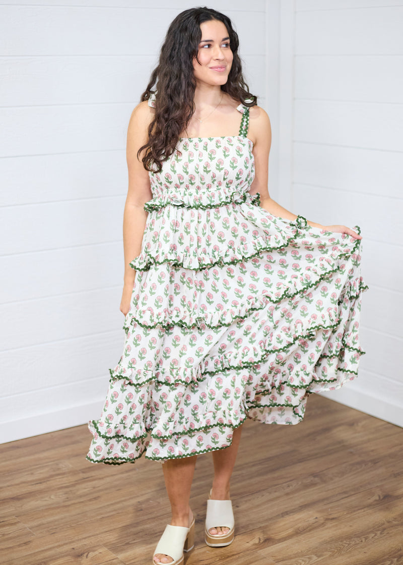 Paloma Floral Tie Sleeves Dress Front