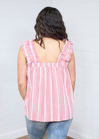 Sophia Red and White Textured Tank Top Back 