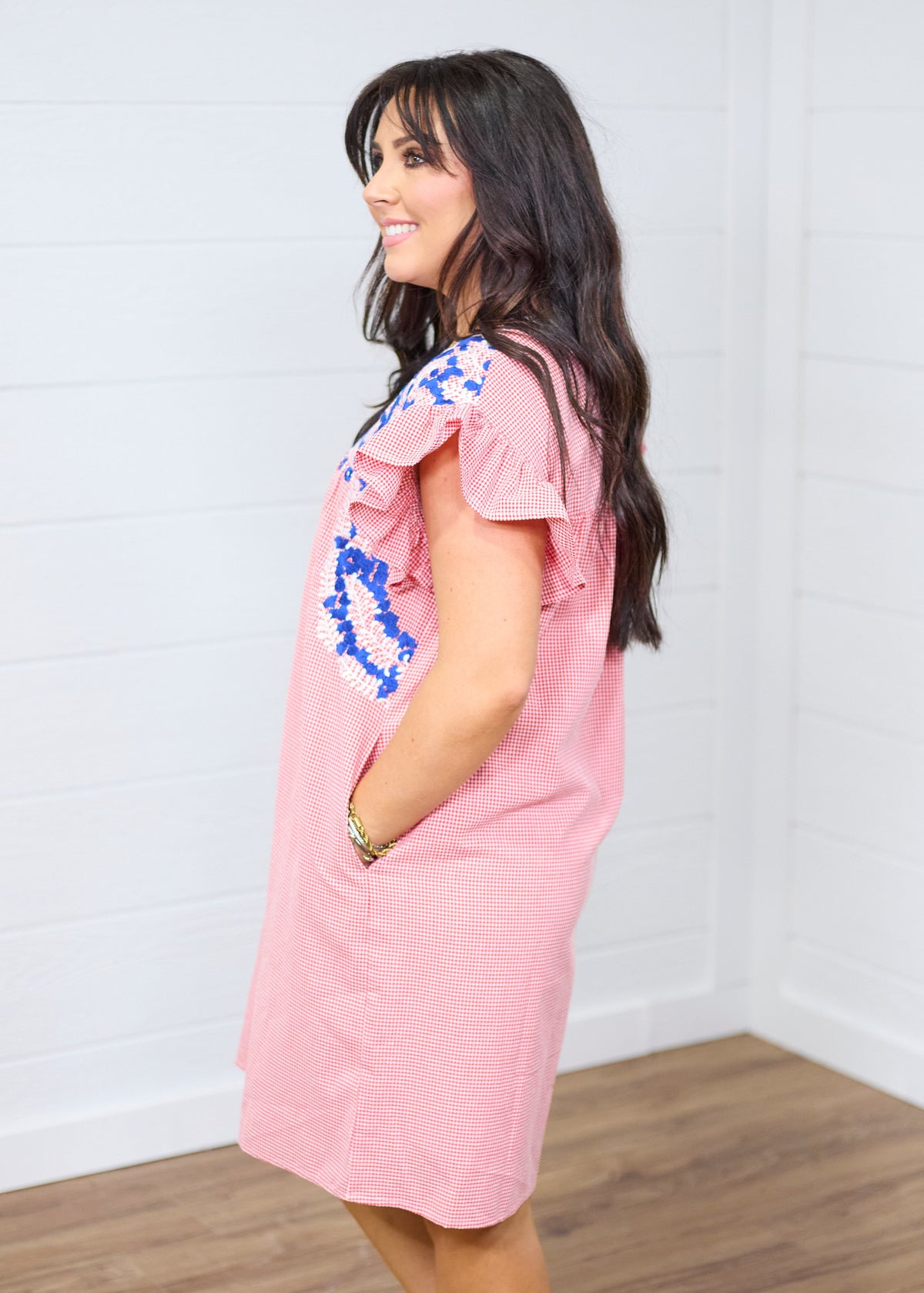 Wren Red Gingham Short Sleeve Dress Side