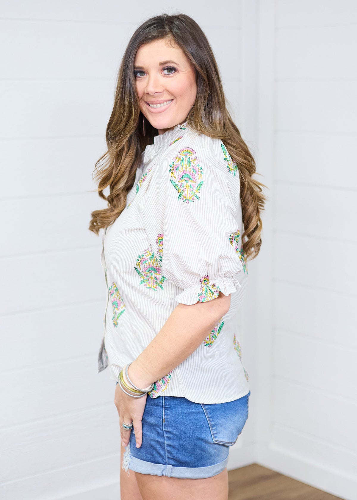 The Courtney Top- Floral Stripe