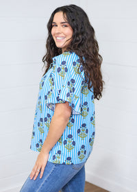 Bell Blue Stripe Elbow Sleeve Top Side