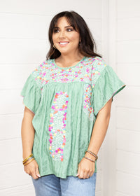 Ada Green Short Sleeve Top Front