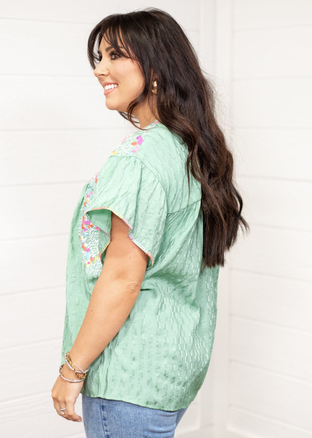 Ada Green Short Sleeve Top Side