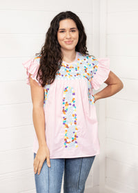 Kinley Pink Short Sleeve Top Front