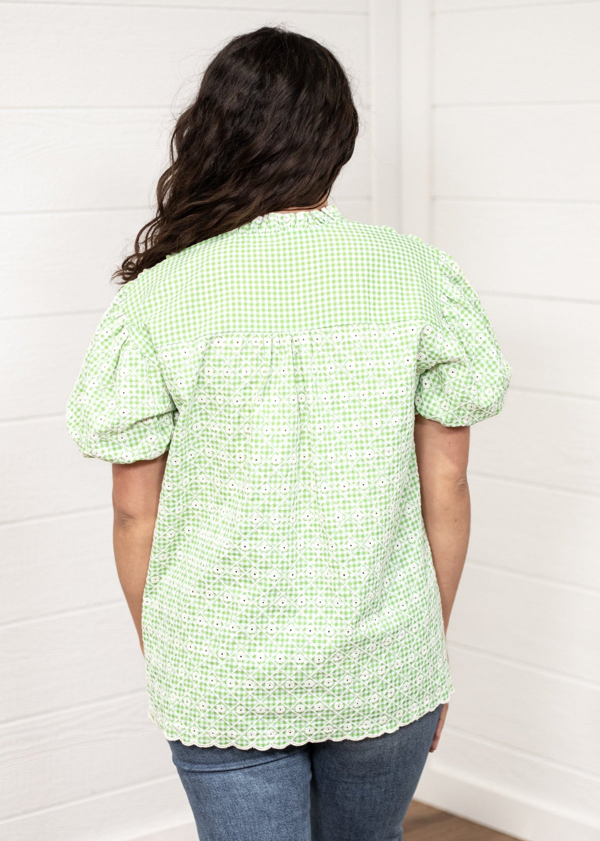 Ellis Green Eyelet Short Sleeve Top Back