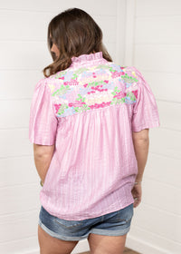 Reece Bubblegum Pink Elbow Sleeve Top Back