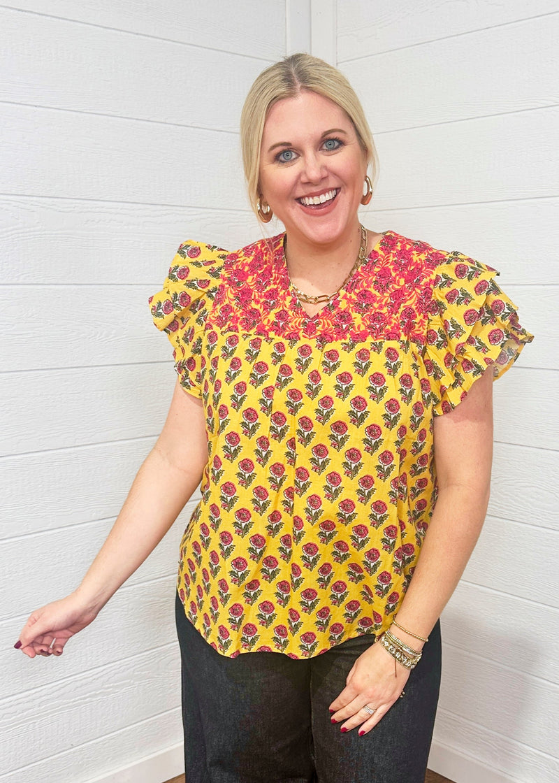 Alura Yellow Top Short Sleeve Front