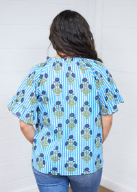 Bell Blue Stripe Elbow Sleeve Top Back