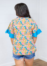 Bell Multi Floral Elbow Sleeve Top Back