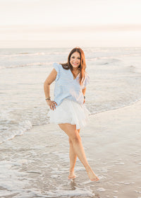 Lifestyle Scarlett Textured Light Blue Ruffle Sleeve Top 