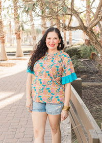 Lifestyle Bell Multi Floral Elbow Sleeve Top