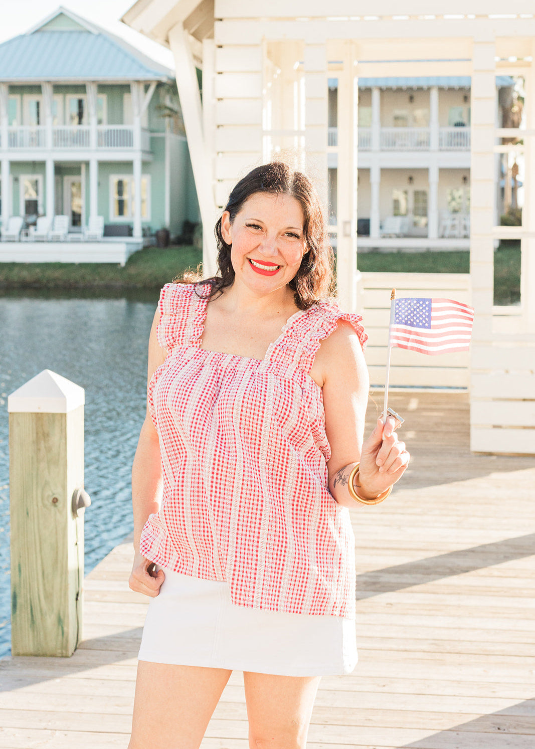 Lifestyle Sophia Red and White Textured Tank Top 