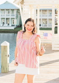 Lifestyle Sophia Red and White Textured Tank Top 