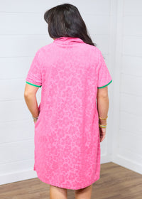 Cami Terry Cloth Pink Floral Texture Short Sleeve Dress Back