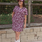 Lifestyle Tailgate White/Grey Boot Design Short Sleeve Maroon Knee Length Dress 