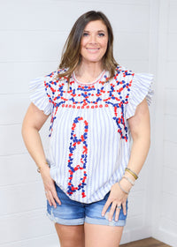  Beck Blue Stripe Short Sleeve Top Front