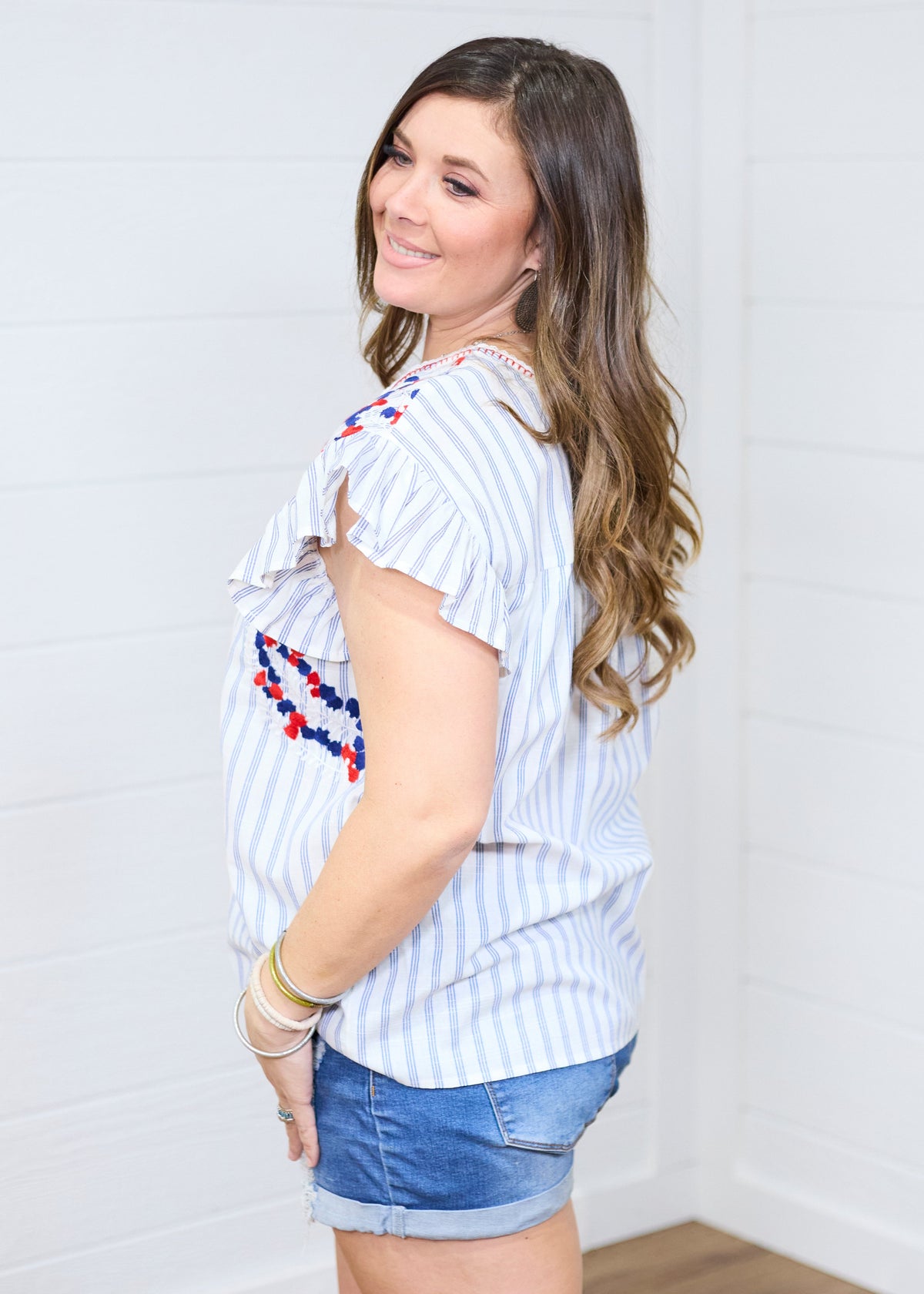  Beck Blue Stripe Short Sleeve Top Side