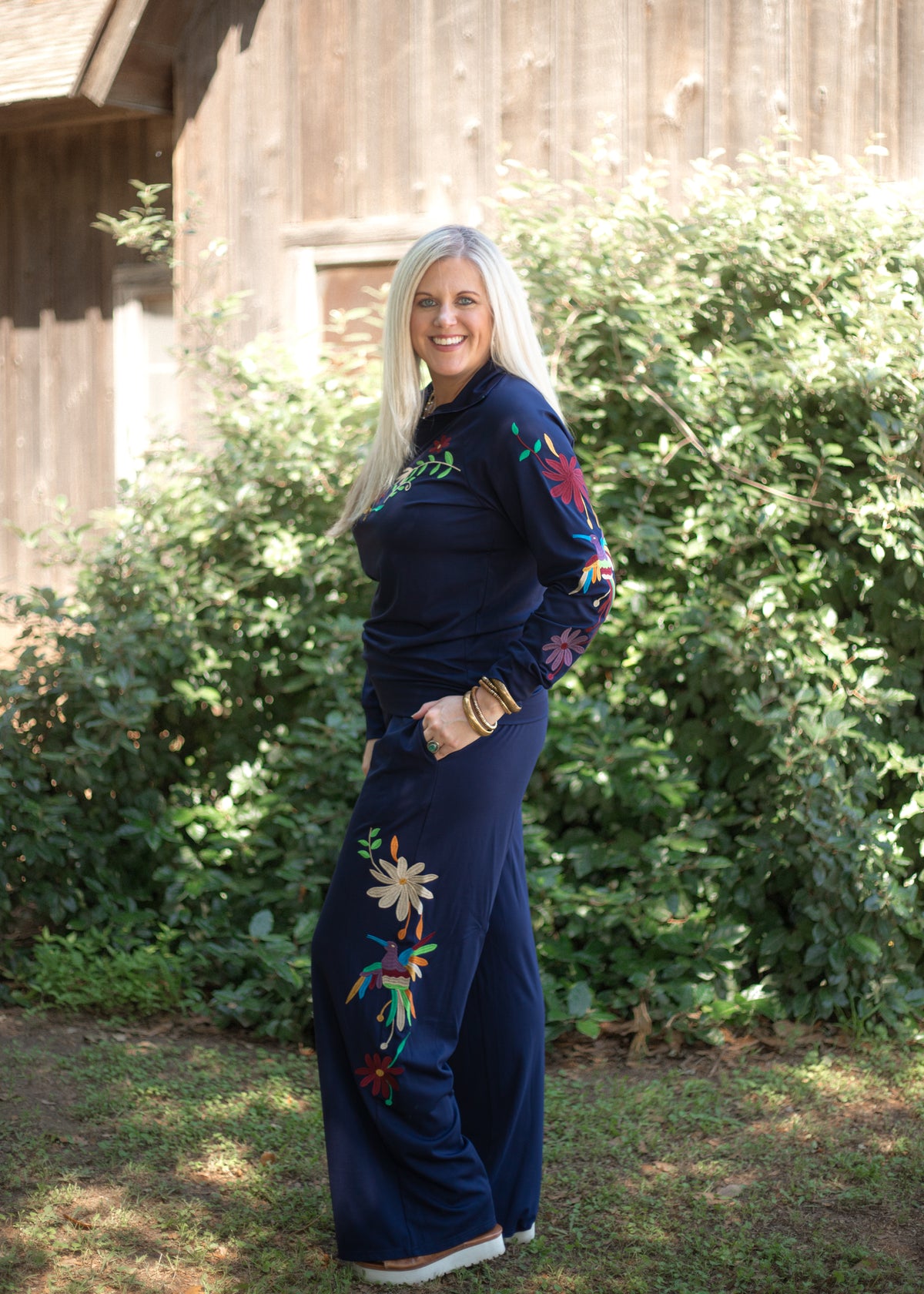 Ann Navy Blue Long Pants Side