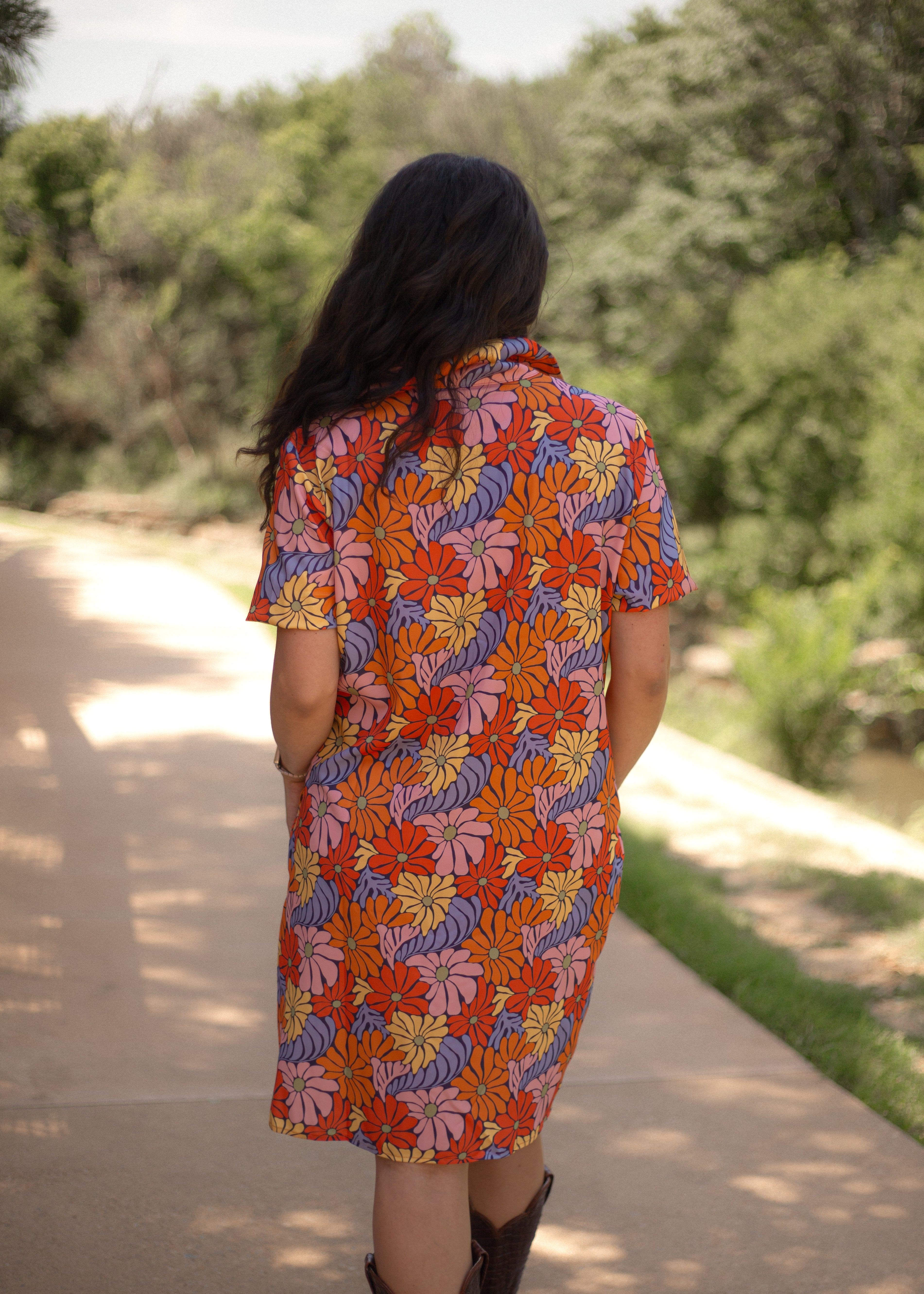 Bella Floral Short Sleeve Knee Length Dress Back