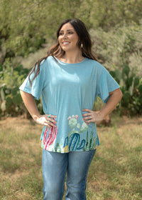 Basic Blue Cactus Garden Short Sleeve Tee Front