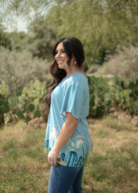 Basic Blue Cactus Garden Short Sleeve Tee Side