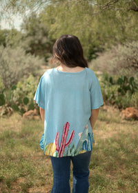 Basic Blue Cactus Garden Short Sleeve Tee Back