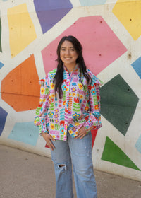 Bridget Multi Color Long Sleeve Top Front