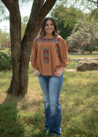 Cheryl Light Brown Long Sleeve Top Front