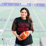 Classy Until Kickoff Red/Black/Silver Elbow Sleeve Black Top Front
