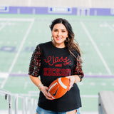 Classy Until Kickoff Red/Black/Silver Elbow Sleeve Black Top Front