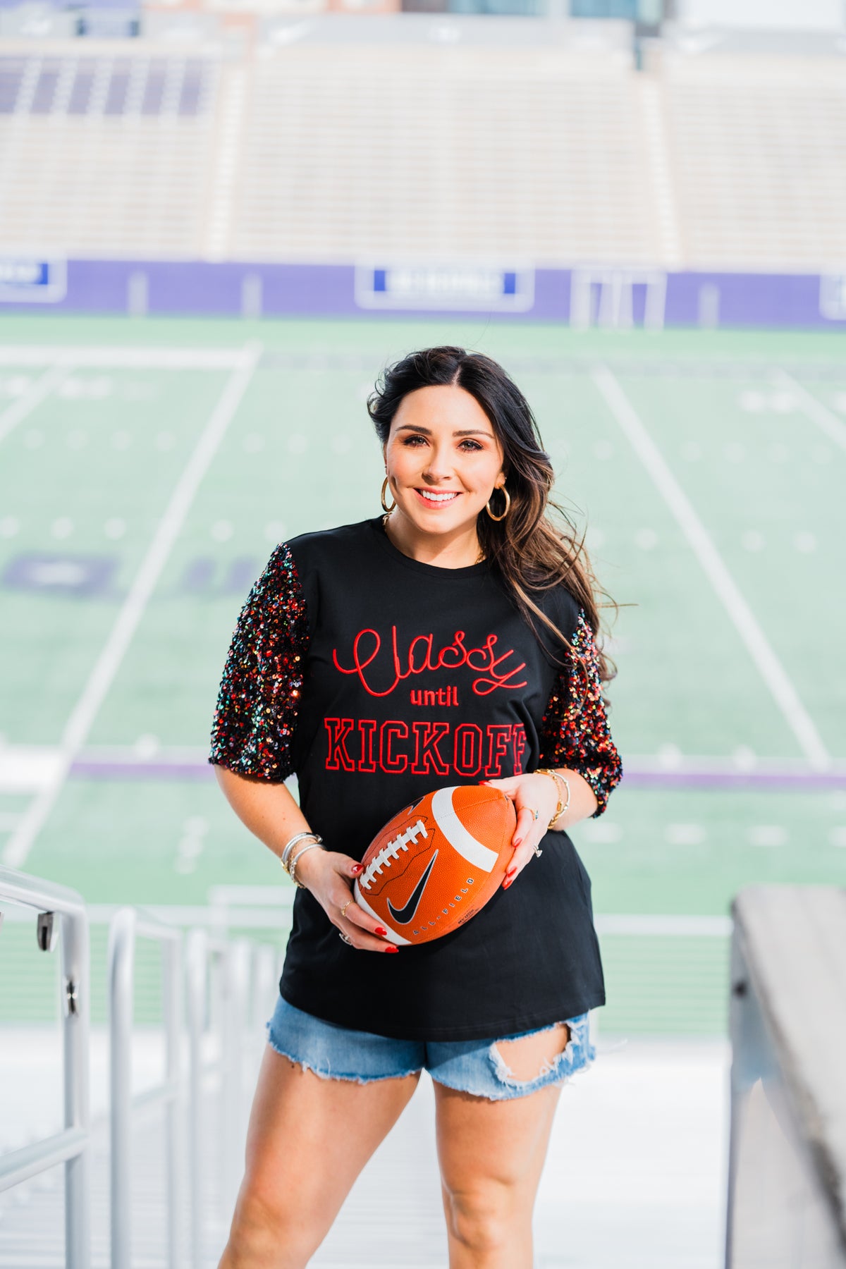 Classy Until Kickoff Red/Black/Silver Elbow Sleeve Black Top Front