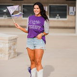 Classy Until Kickoff Grey Short Sleeve Purple Top Front