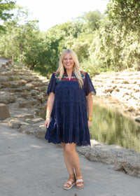 Evie Navy Short Sleeve Dress Front