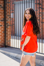 Friday Night Lights Embroidered Tee - Red