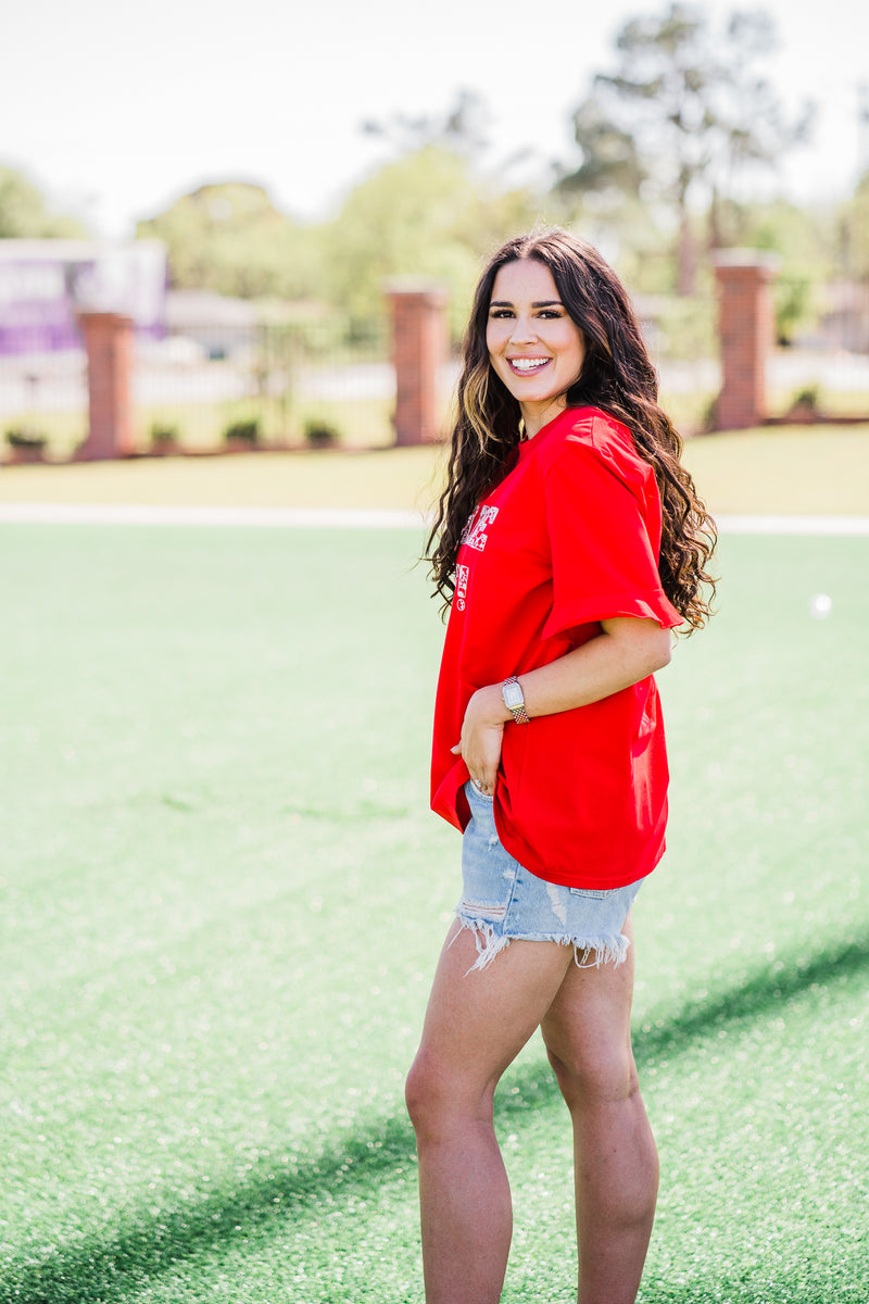 Game Day Embroidered Spirit Tee - Red/White