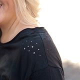 Basic Jet Black Short Sleeve Tee Shoulder Detail