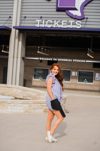 Justin Purple and White Short Sleeve Stripped Dress Side