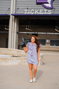 Justin Purple and White Short Sleeve Stripped Dress Front