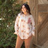 Karen Tan Floral Plaid Pocket Long Sleeve Top Front