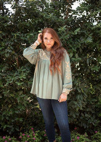 Gia Green Long Sleeve Top Front