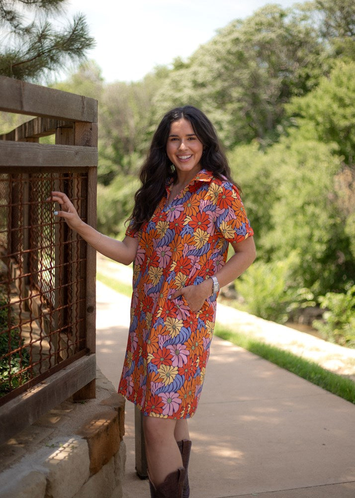 Bella Floral Short Sleeve Knee Length Dress Front