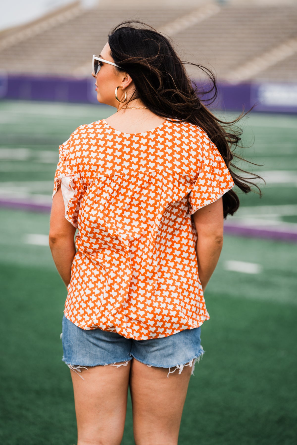 State of Mind White Embroidery Short Sleeve Orange and White Top Back 